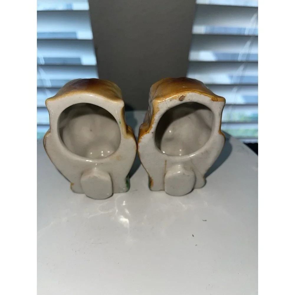 Vintage Porcelain 2 Figural Owl BIRD CAGE FEEDER/WATERER Made in Occupied Japan